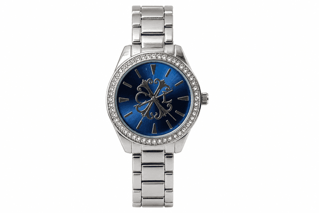 Montre Christian Lacroix argentée à cadran bleu et lunette sertie – Bracelet acier
