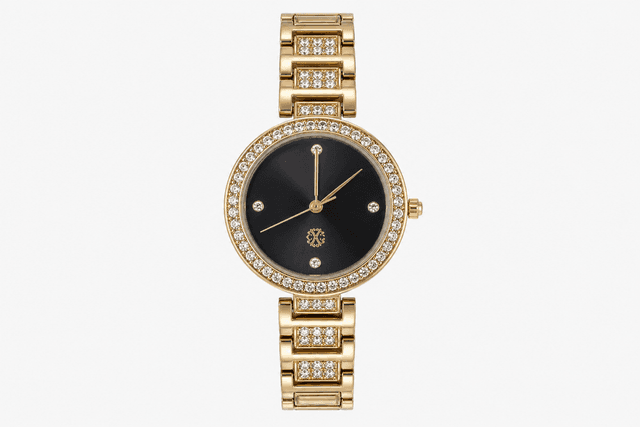 Christian Lacroix Gold-Tone Black Dial Crystal Watch – Jewellery Bracelet