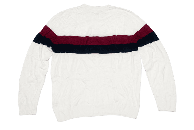 PRIMARK Color Block Crew Neck Knit Sweater Cream White, Burgundy & Black - Size L