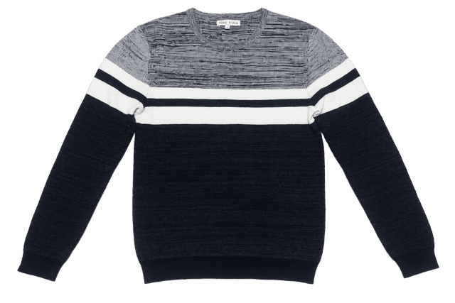 TIDE SAGA Color Block Crew Neck Knit Sweater Grey, White & black - Size XL