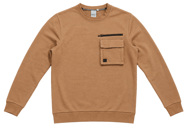 REFILL Camel Utility Crewneck Sweatshirt with Cargo Pocket - Size L
