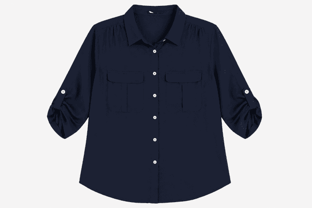 H&M Navy Utility Button-Up Blouse with Roll-Tab Sleeves – Women's Shirt. Size XL