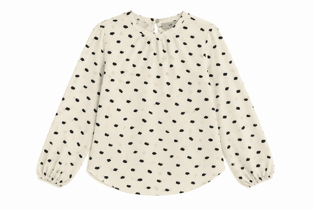 H&M Ivory Abstract Brushstroke Long-Sleeve Blouse – Women's Relaxed Balloon-Sleeve Top - Size EUR 36