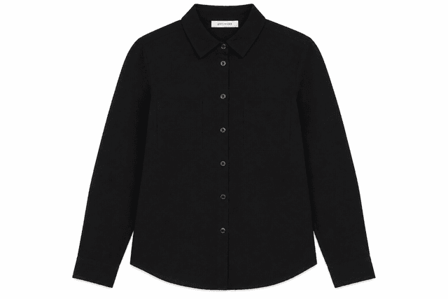 Promod Black Textured Long-Sleeve Button-Up Shirt – Women's Relaxed-Fit Blouse. Size XL