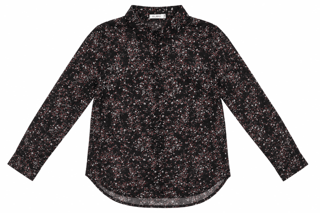 Black Floral Semi-Sheer Long-Sleeve Shirt – Women's Botanical Button-Up Blouse. Size L
