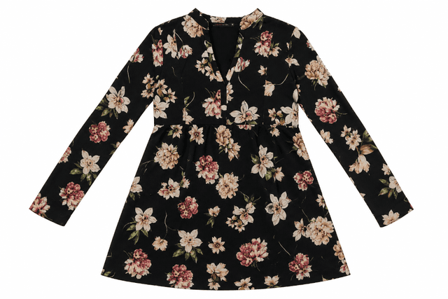Women's LOCALIZA Black Floral Long-Sleeve Fit-and-Flare Dress – Size EU 38
