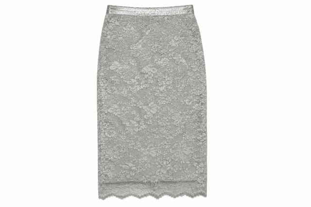 Dexters Silver-Grey Floral Lace Pencil Midi Skirt – Women's Elegant Occasion Skirt. Size L
